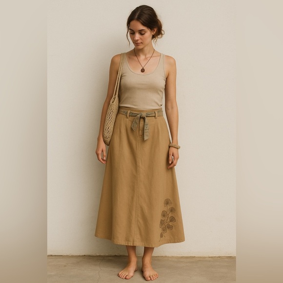 Maxi Skirt Fat Face Tan Cotton - Picture 1 of 6